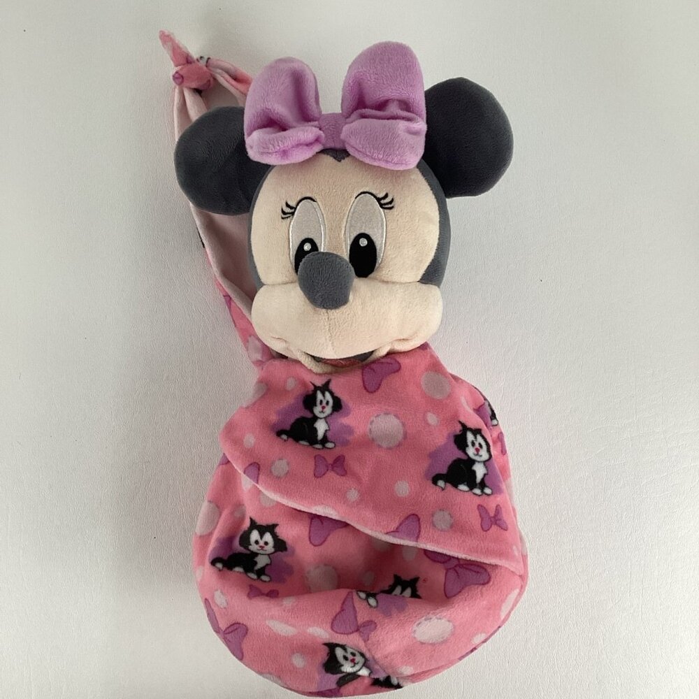 Disney Parks Baby Minnie Mouse 12" Plush Stuffed Toy Swaddle Blanket Sling Wrap